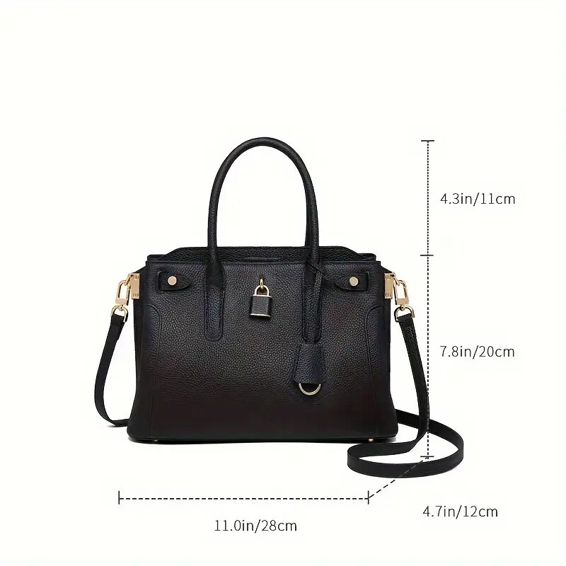 Chic Genuine Genuine Leather Handbag for Women - Spacious Retro Style Shoulder & Crossbody Purse with Adjustable Strap, Zip Closure, Beige/Black, Large Capacity, Polyester Lining, Elegant Design for Work or Daily Use, Versatile Handbag | Elegant Handbag |