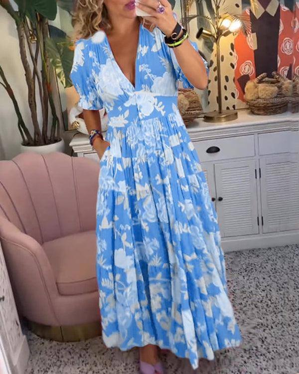 Fresh V-neck floral dress Vibrant Floral Dress