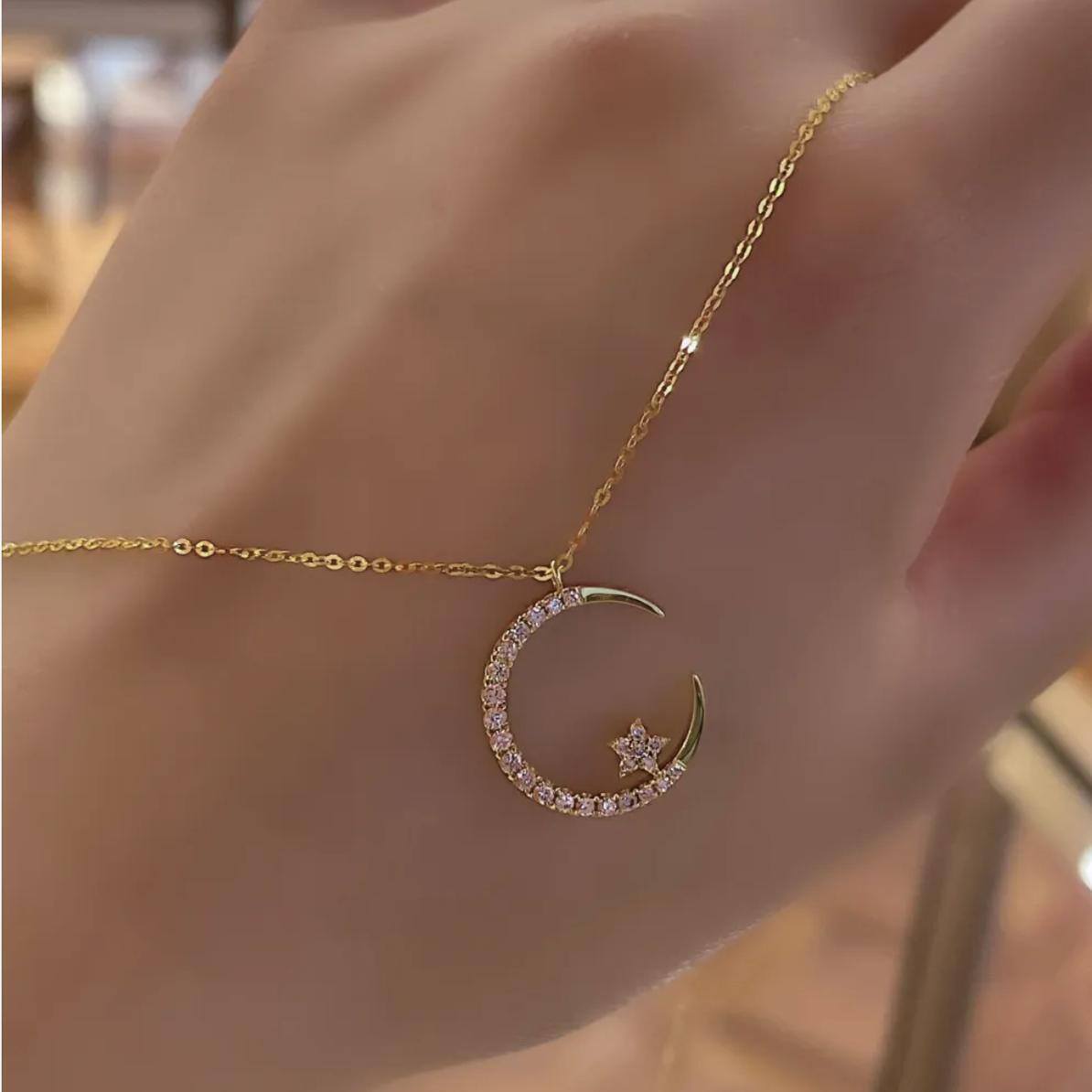 🔥PROMOÇÃO DE FERIADO COM 47% DE DESCONTO💕NOITE BRILHANTE: COLAR ESTRELA DA LUA🌙✨