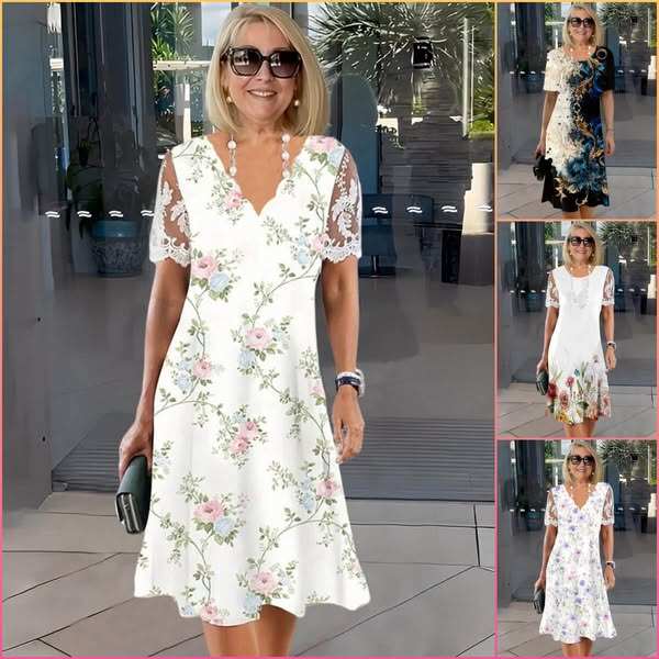 Vestido Túnica Manga Curta com Renda Floral