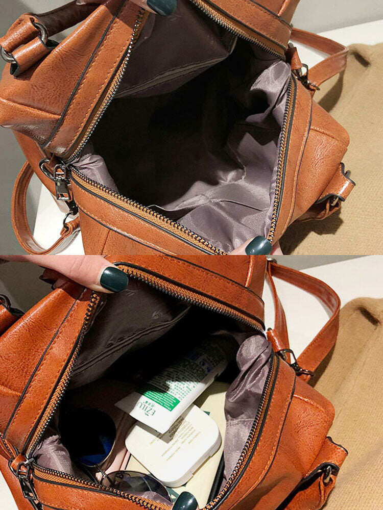 Bolsa feminina retrô rebitada Bolsa crossbody com grande capacidade