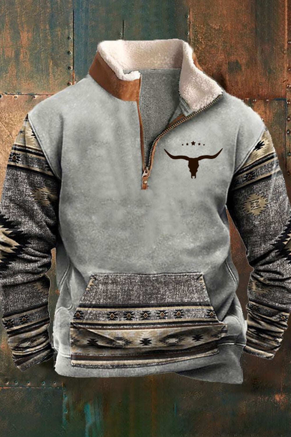 SUÉTERES MASCULINOS COM ZÍPER E PELE EM ESTILO ÉTNICO VINTAGE COM ESTAMPA