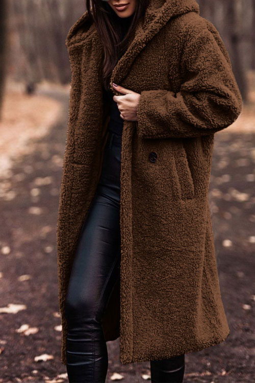 Kathiadress Fashion Longo Cor Sólida Mangas Compridas Casaco de Lã