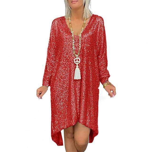 Solto Pulôver Camisa de Lantejoulas Vestido Longo