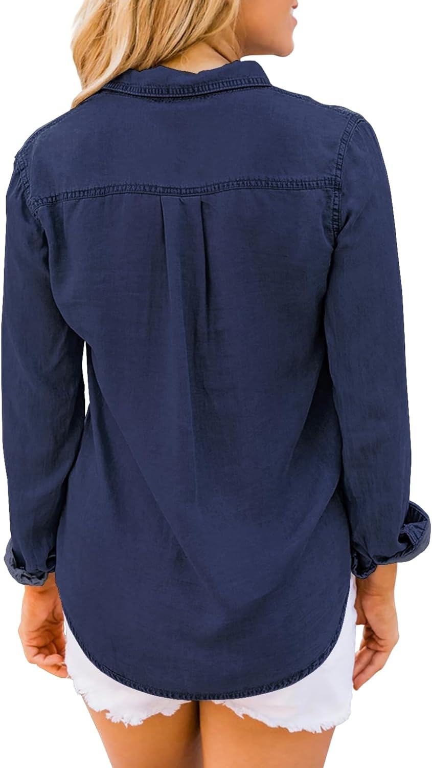 luvamia farmer ing Női Chambray Jean Western Shirts Hosszú ujjú gombos felsők