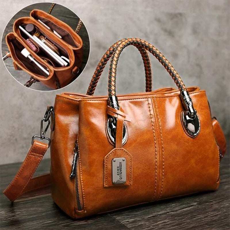 Bolsas femininas clássicas de couro retrô com vários bolsos