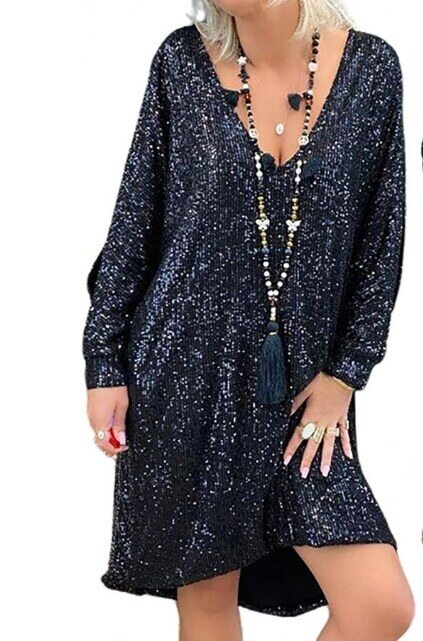 Solto Pulôver Camisa de Lantejoulas Vestido Longo