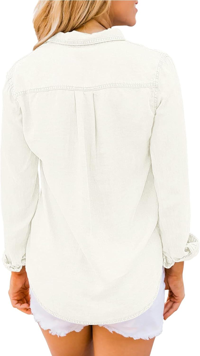 luvamia farmer ing Női Chambray Jean Western Shirts Hosszú ujjú gombos felsők