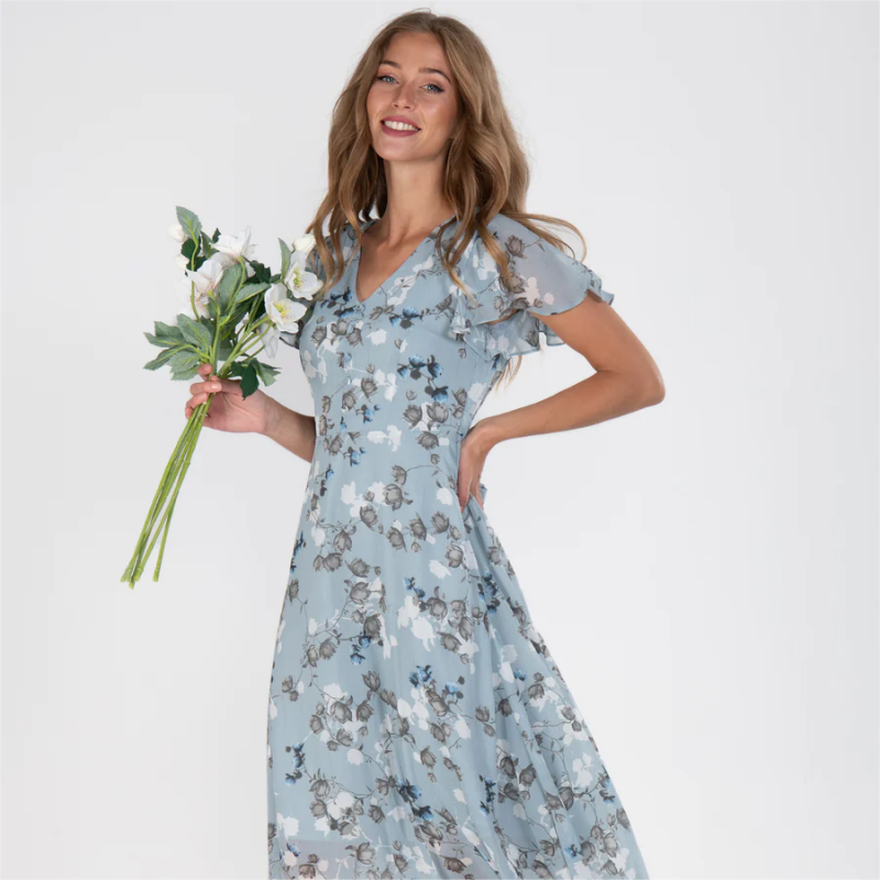 💐 Vestido longo Leight com estampa floral e mangas curtas