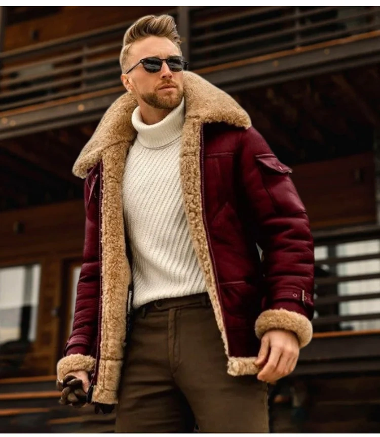 Jaqueta biker de couro com forro de pele