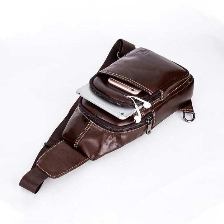 Męska torba na ramię z prawdziwej skóry Travel Sling Chest Bag