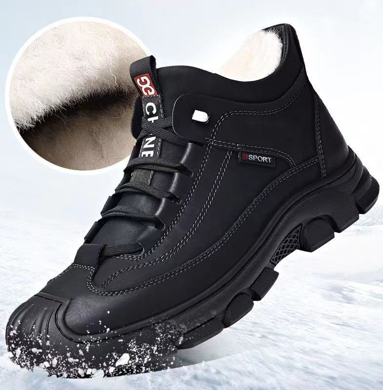 Botas martin de sola grossa masculina, sapatos de algodão masculinos novos de inverno 2023, além de veludo e grosso para manter o calor, botas curtas casuais masculinas para homens