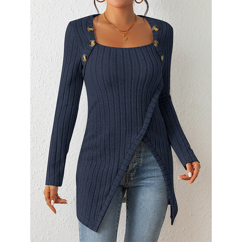 SUÉTER ZIP-UP COM DECOTE QUADRADO COM RANHURA NAS LATERAIS