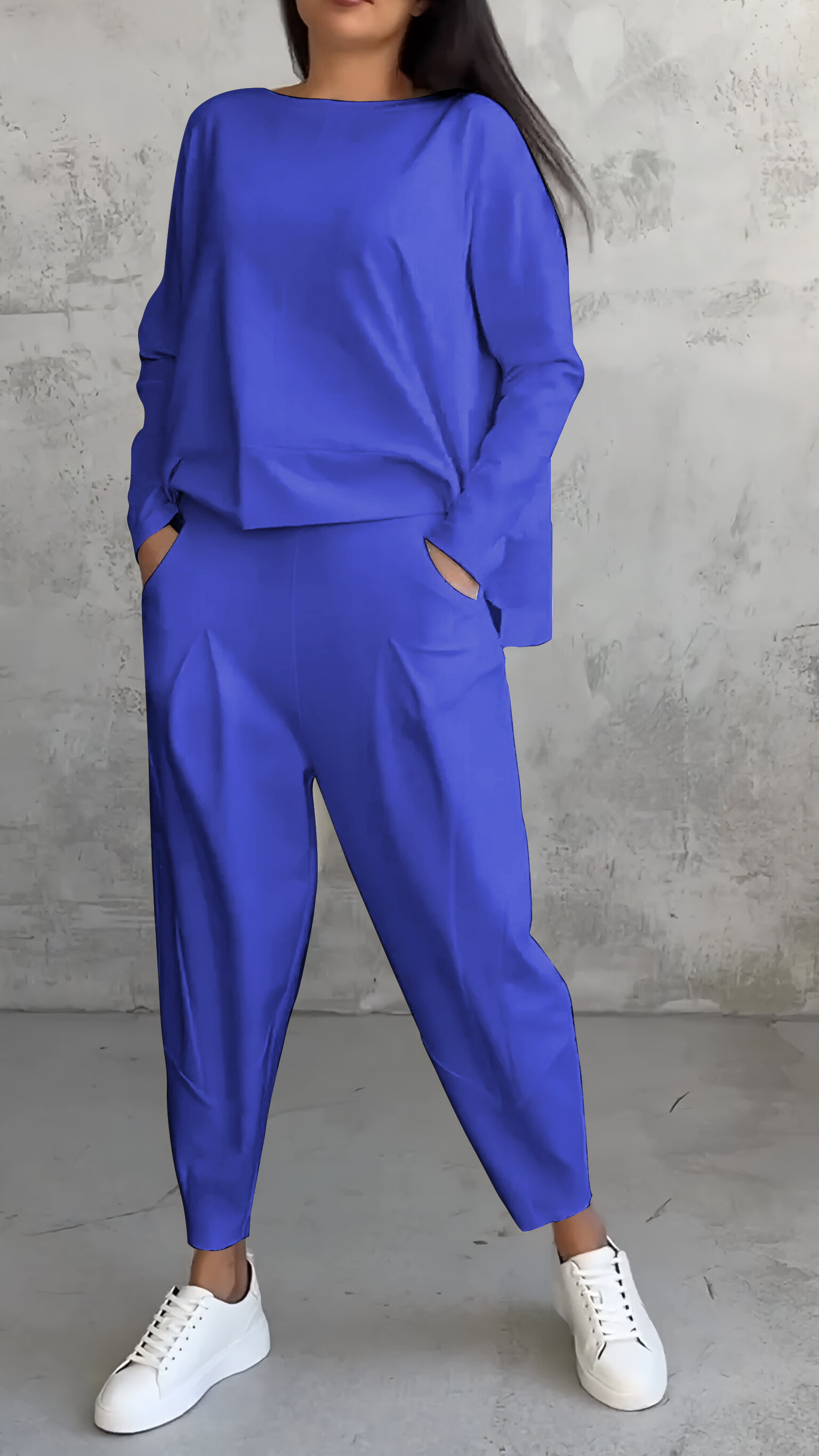 Feminino outono chique casual em torno do pescoço manga longa agasalho de duas peças