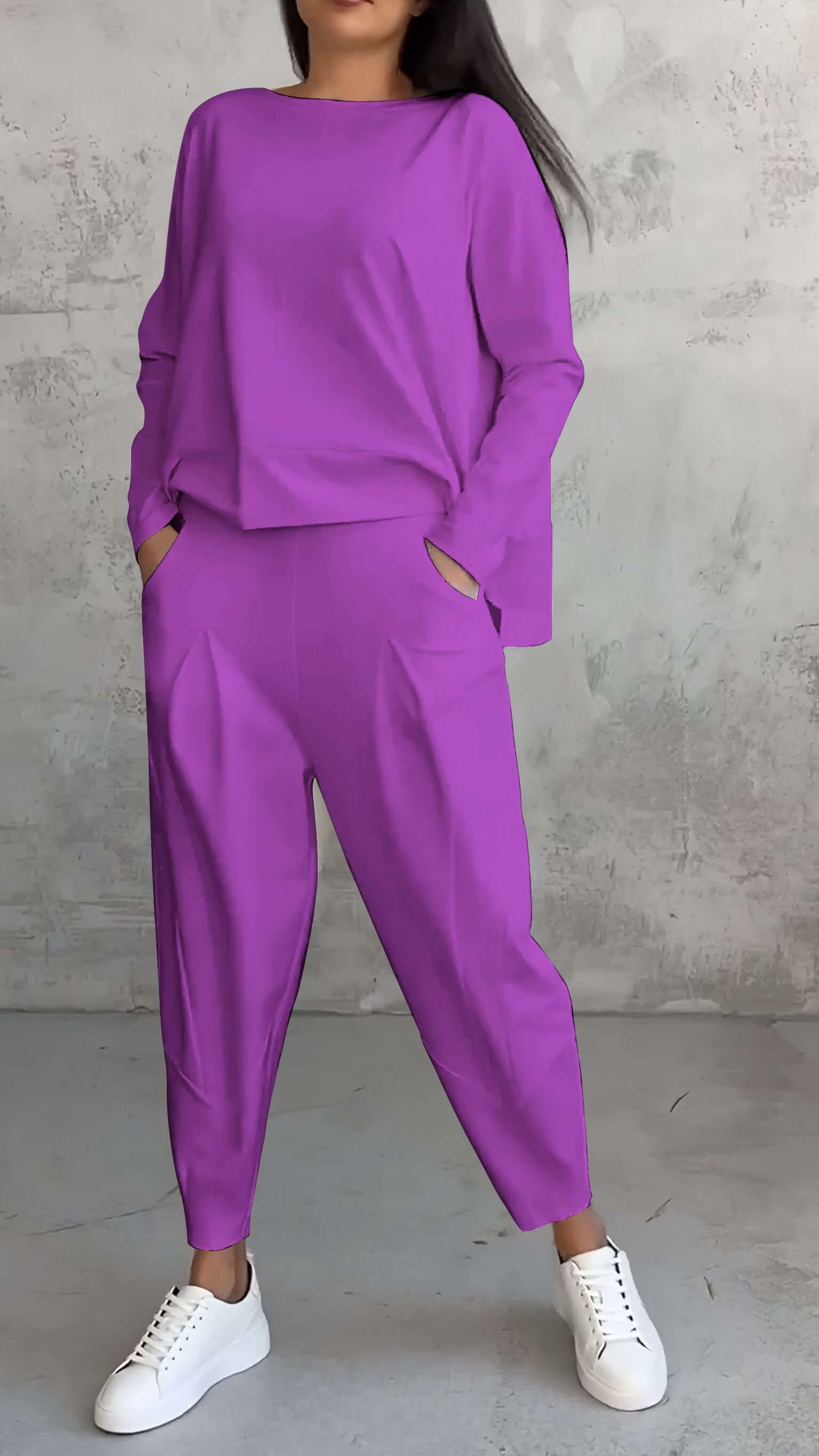Feminino outono chique casual em torno do pescoço manga longa agasalho de duas peças