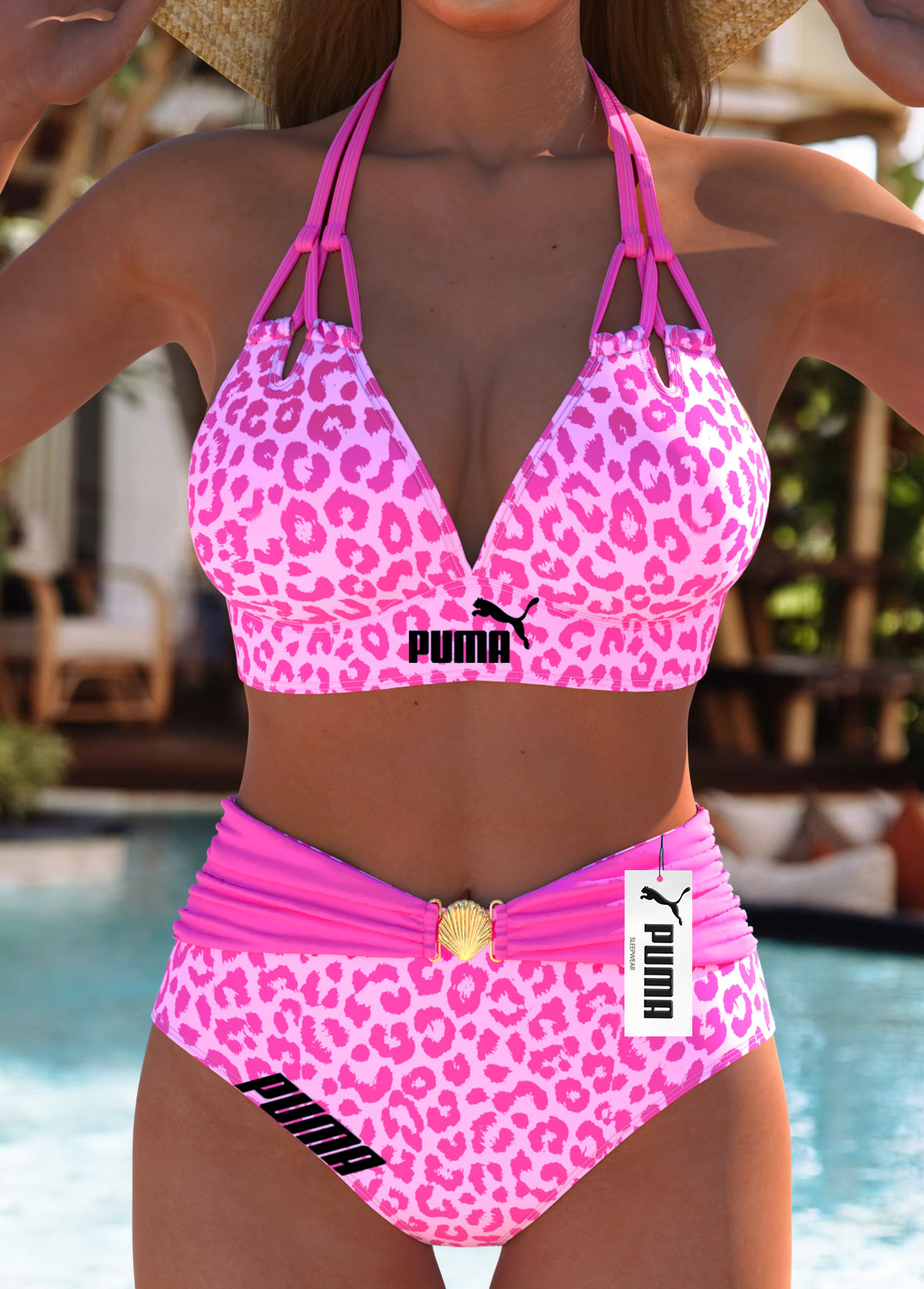 Conjunto de biquíni de cintura média 2025