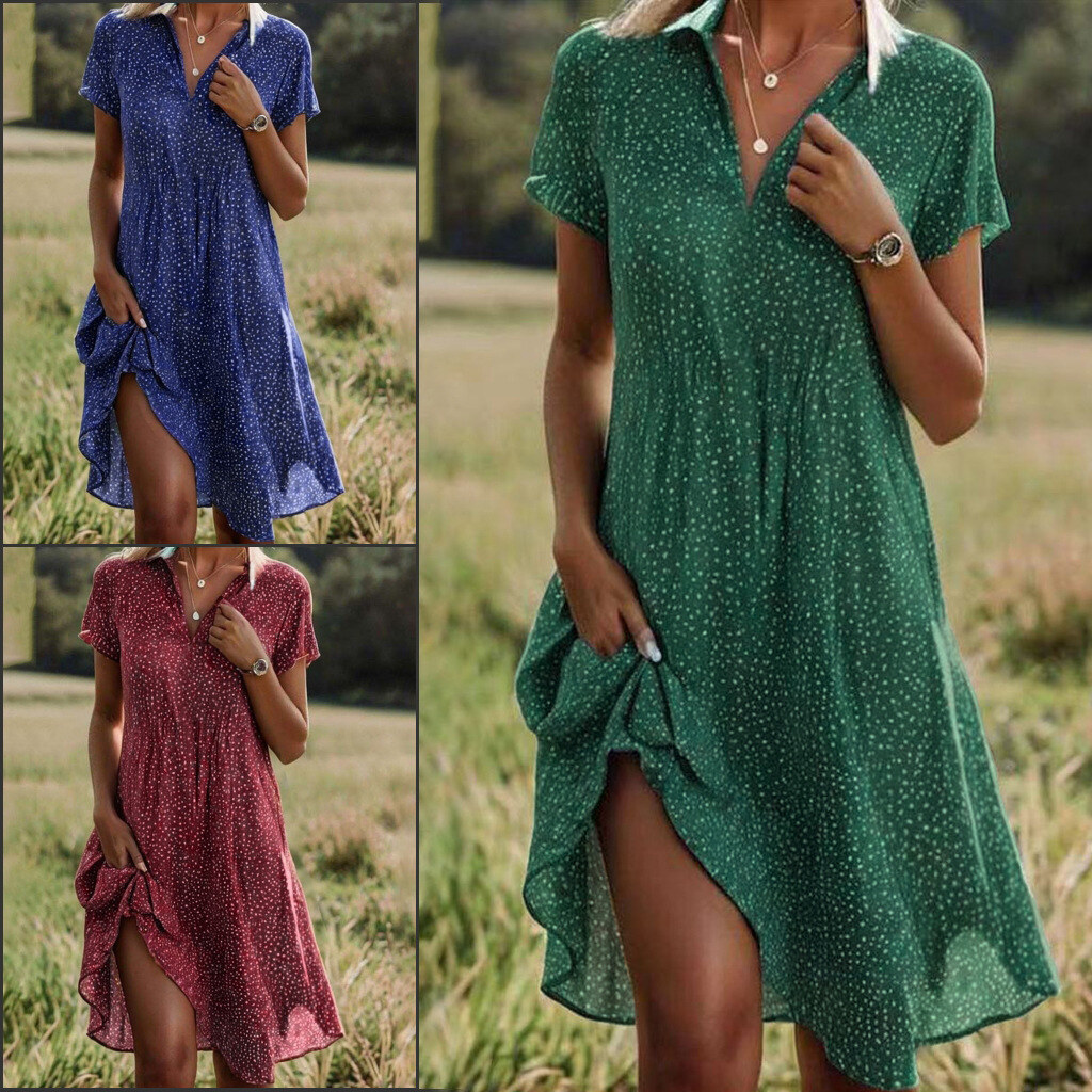 Vestido floral casual com lapela