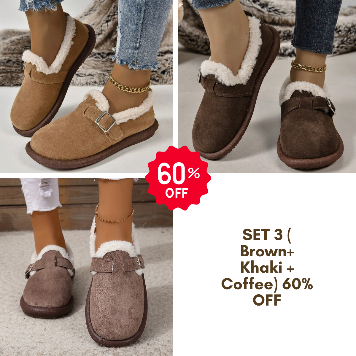 🔥ÚLTIMO DIA COM 50% DE DESCONTO - SAPATILHAS FEMININAS DE PELÚCIA COM BICO REDONDO E SLIP-ON