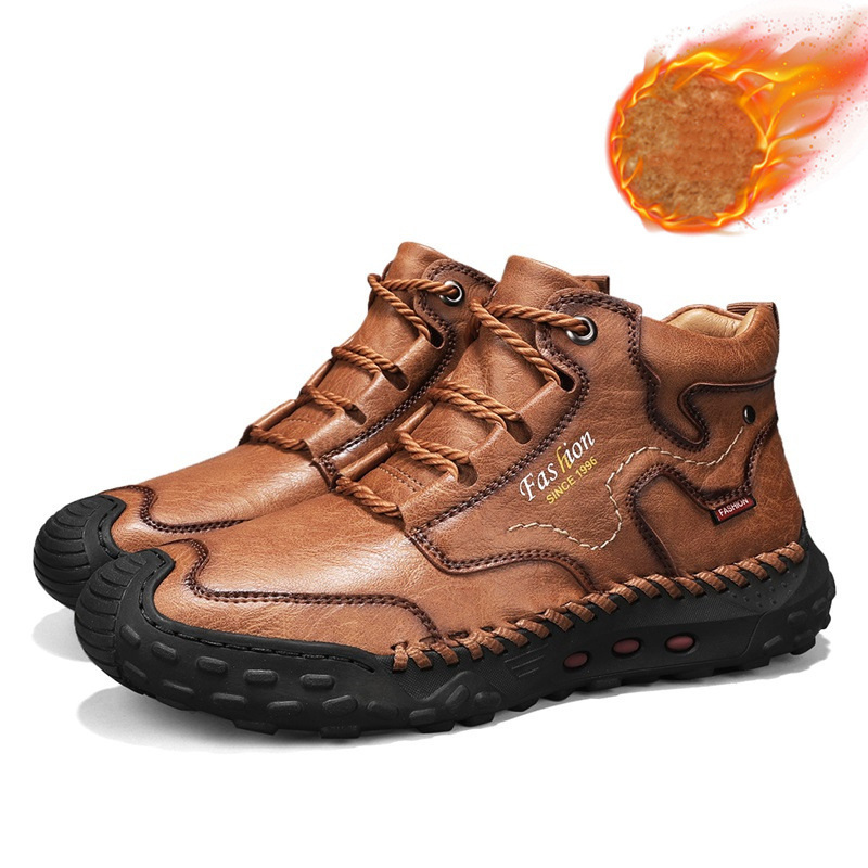 Botas de caminhada masculinas costuradas à mão com cadarço para atividades ao ar livre