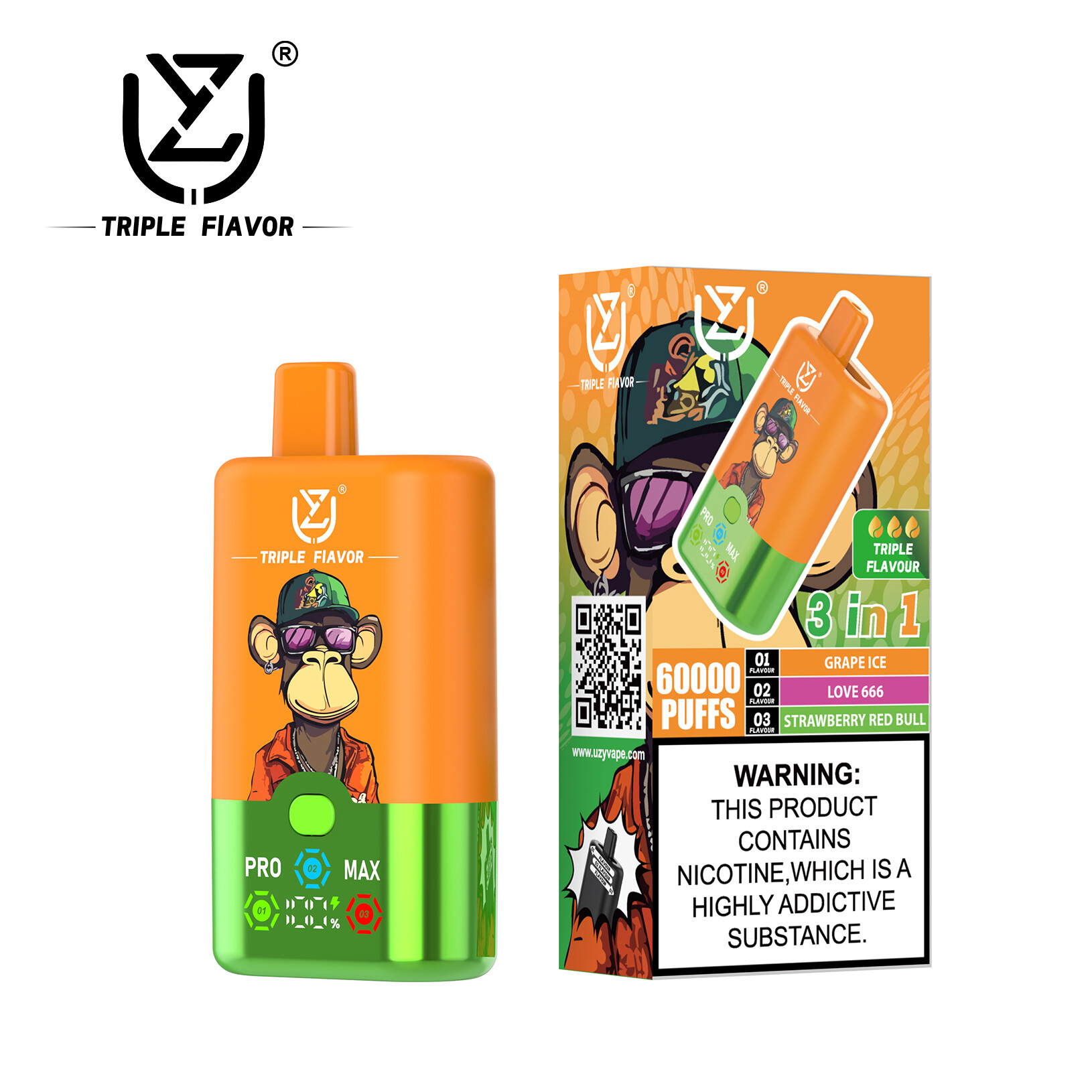 UZY TRIPLE FLAVOR 60000 60K Puffs Triple Flavor 0-5% Nicotine 54ml