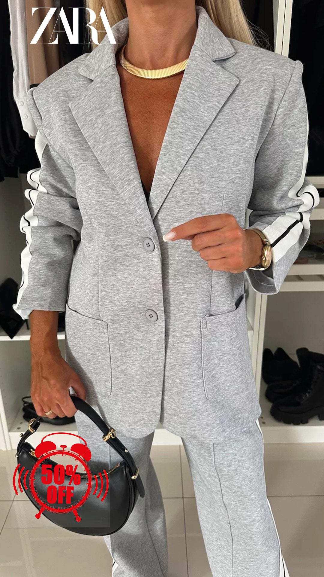Fato casual para mulher com lapela e manga comprida