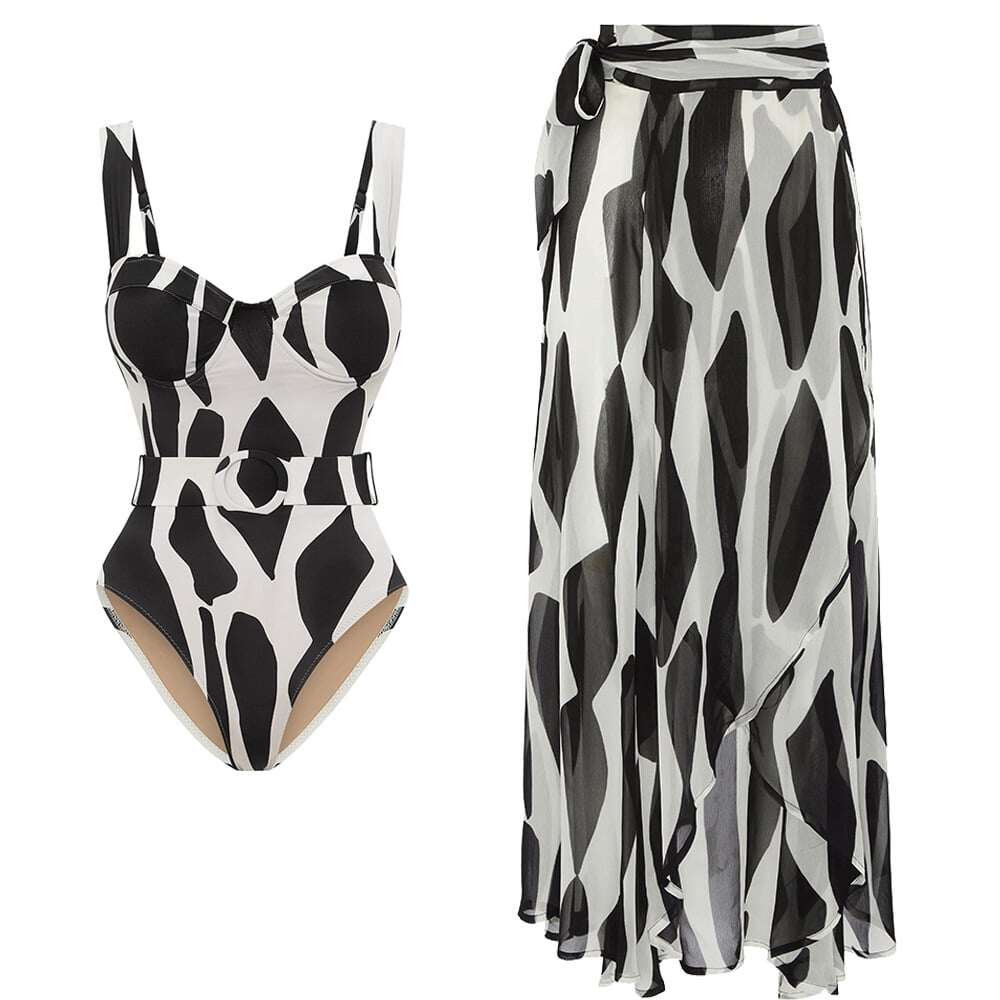 💕 New Loop Buckle Print Two Piece Swimsuit Set