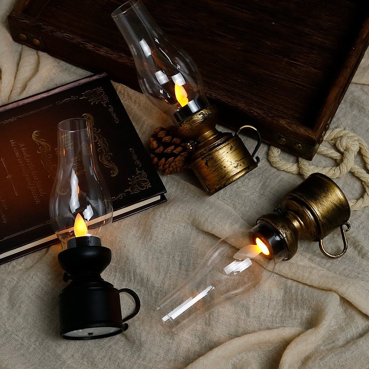 ✨🕯️Lampa naftowa LED Vintage Elektroniczna świeca obrotowa