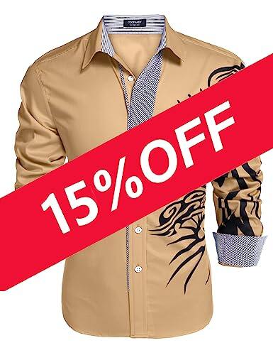 COOFANDY Men's Print Button Down Dress Shirt Fashion Long Sleeve Casual Shirts