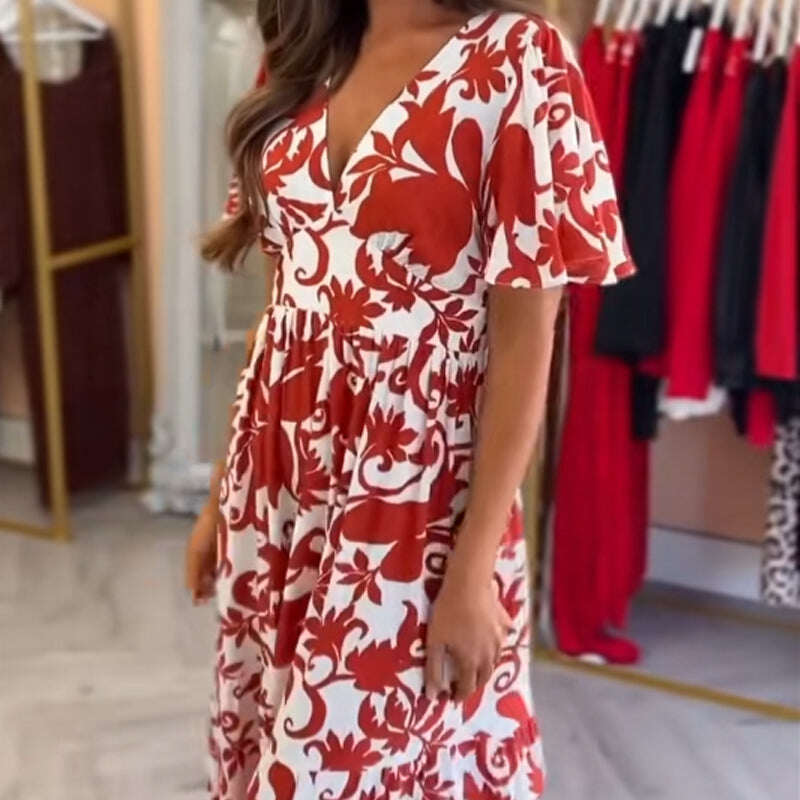 🌸Spring Specials🌸  Women's Fashion Printed V-Neck Flowy Dress