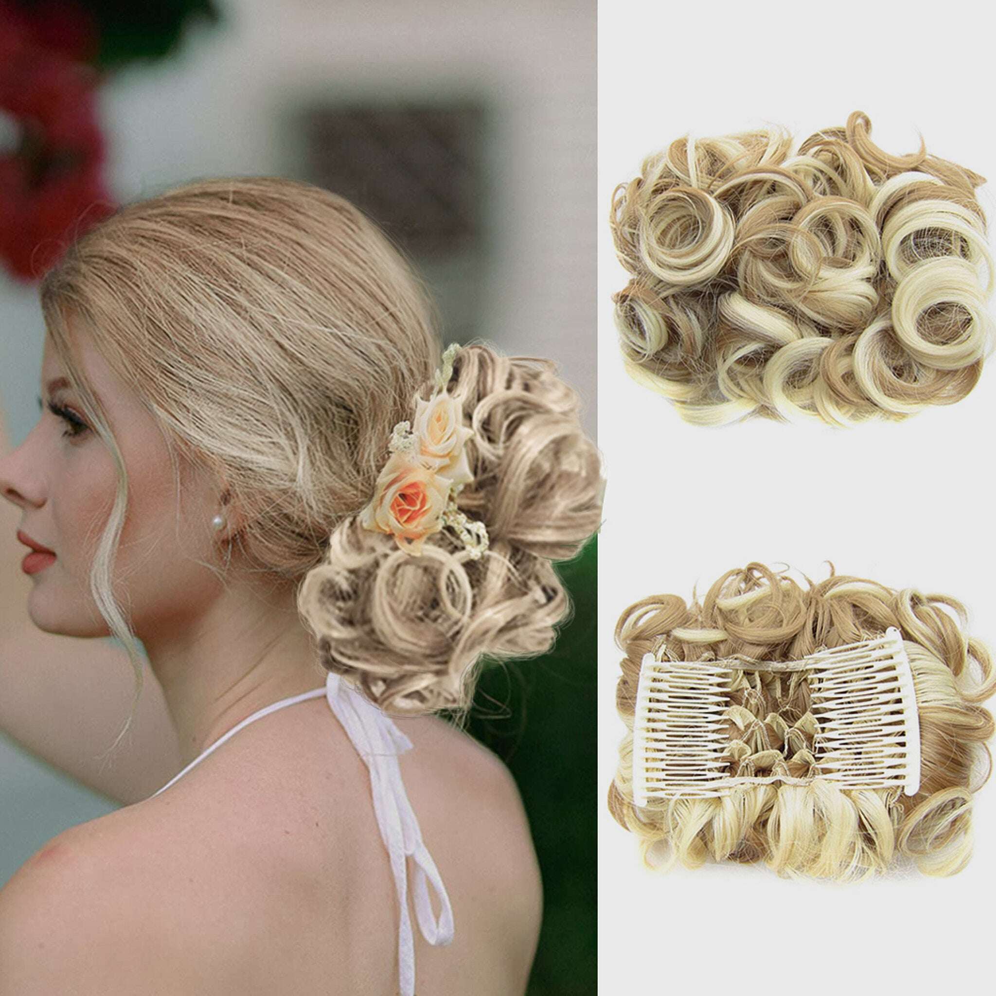 Extensão de coque de cabelo curto e encaracolado