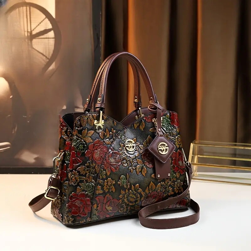 Floral Handbag for Wo, Autumn Winter New Arrival, Hand-Painted Tote with Zipper Closure