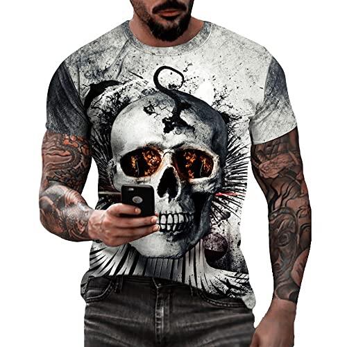 Camiseta masculina de caveira com estampa 3D criativa 3D camiseta de manga curta casual gola redonda novidade moda urbana camiseta