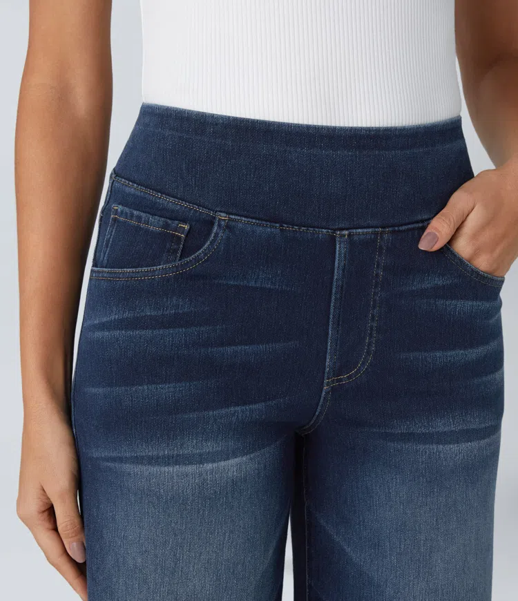 JEANS DE CINTURA ALTA COM PERNAS LARGAS MUITO ELÁSTICAS