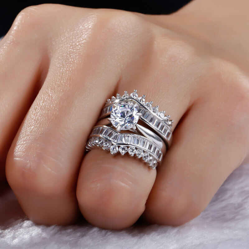 Комплект пръстени от 3 части от стерлингово сребро в стил ар деко