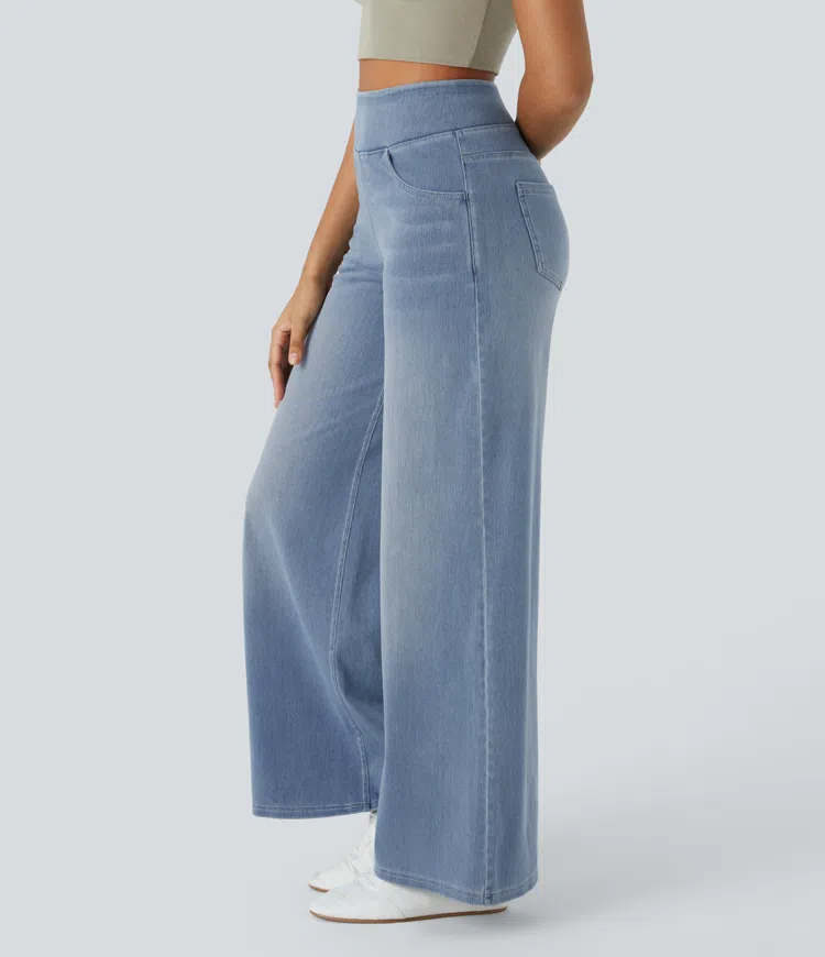 JEANS DE CINTURA ALTA COM PERNAS LARGAS MUITO ELÁSTICAS