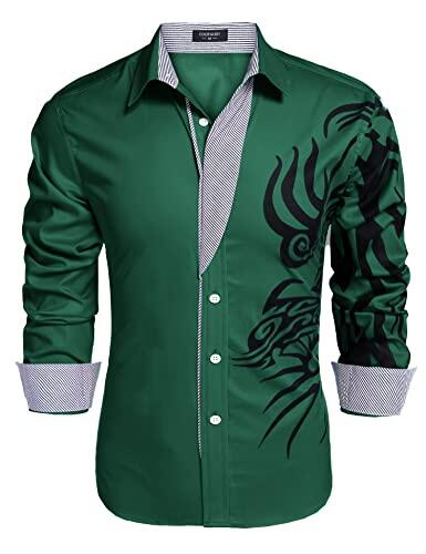 COOFANDY Men's Print Button Down Dress Shirt Fashion Long Sleeve Casual Shirts