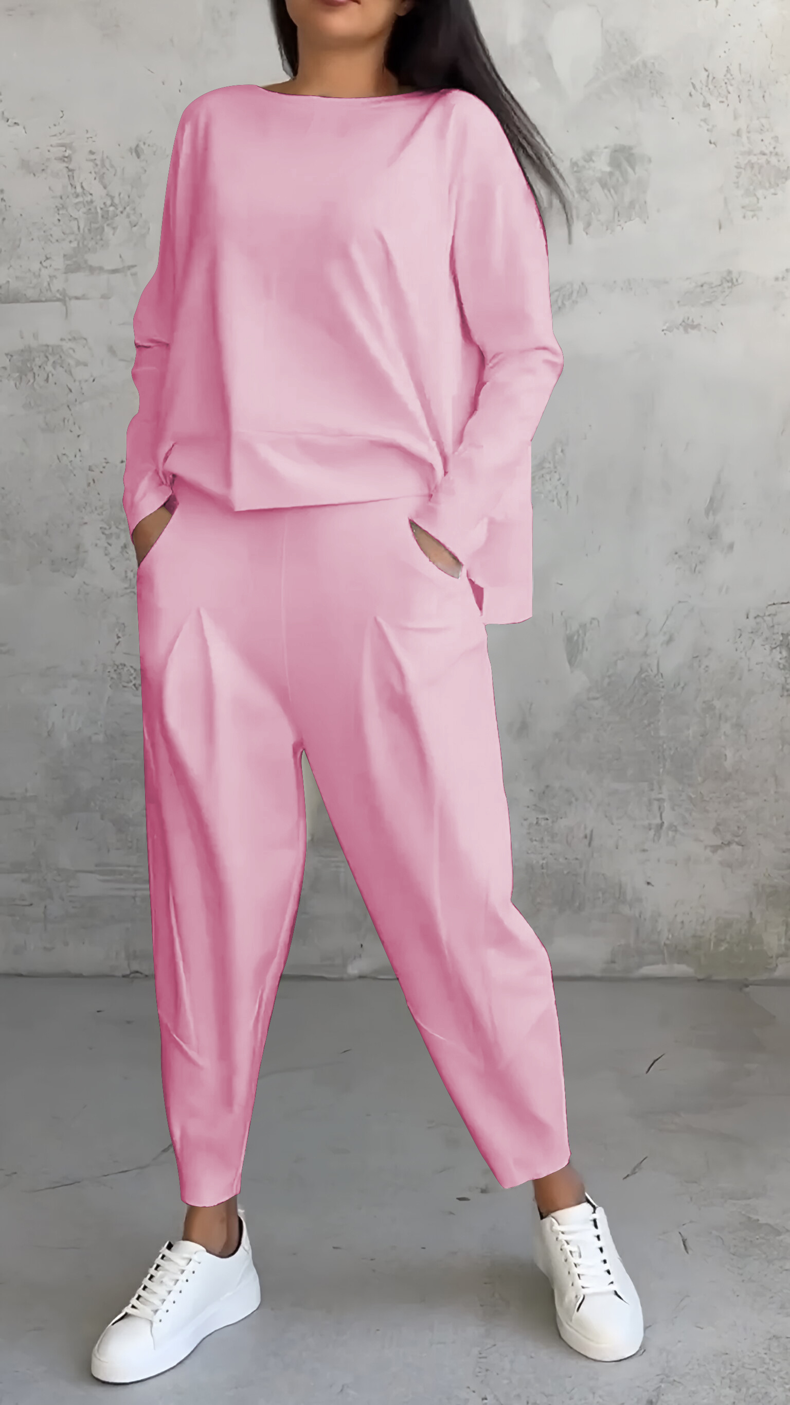 Feminino outono chique casual em torno do pescoço manga longa agasalho de duas peças