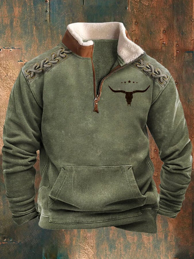 Sweatshirt para homem com gola alta e estampa ocidental