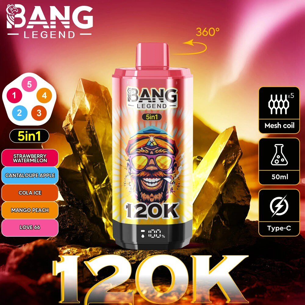 Bang Legend 120K – Ultra-Long-Lasting 5-in-1 Disposable Vape with 120,000 Puffs, Adjustable Flavors & Fast Type-C Charging