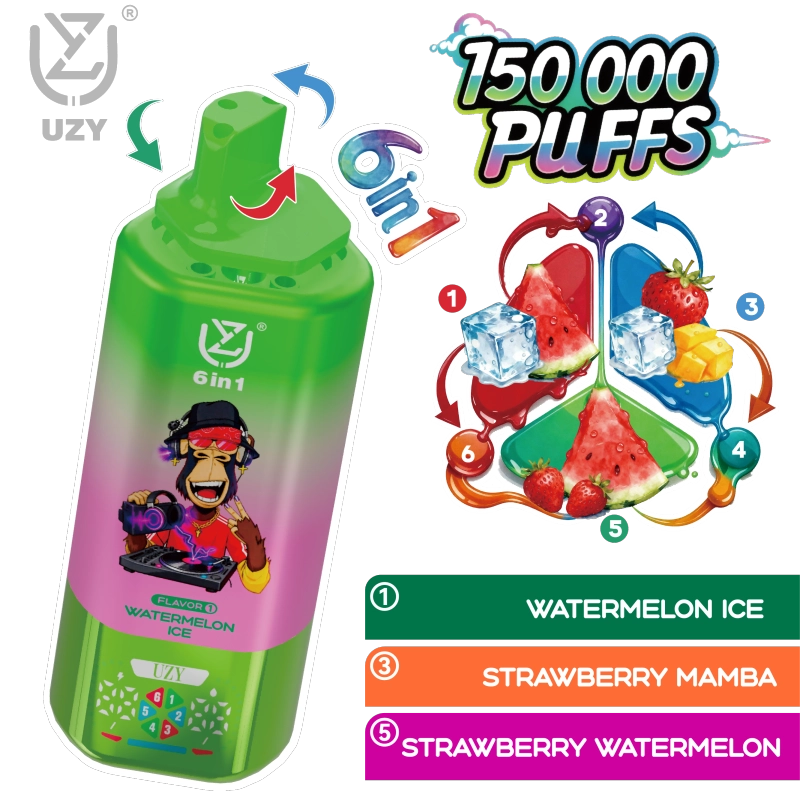 UZY 150K Puffs Vape Strawberry Kiwi & Blueberry Ice & Cherry Ice