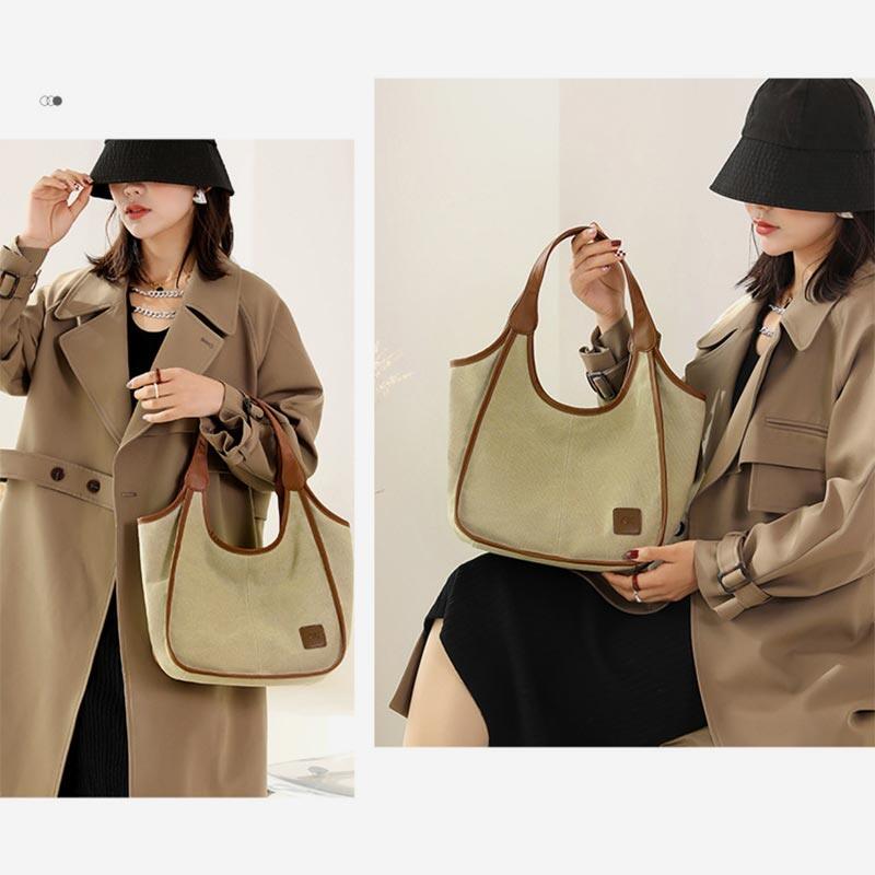 Bolsa de ombro retrô simples feminina, leve, espaçosa, bolsa de lona vintage