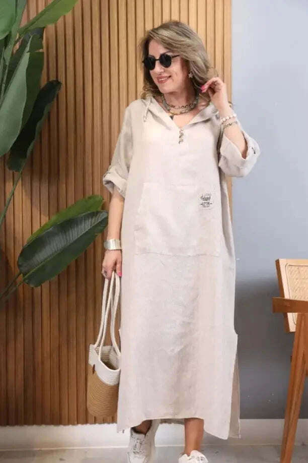 Vestido de linho importado com capuz