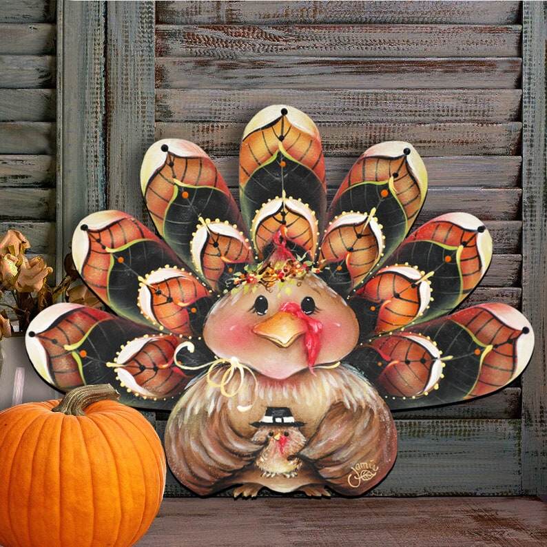 Dekor na Den díkůvzdání, Podzimní dekorace na Den díkůvzdání, Krůtí věnec dřevěný věšák na dveře od Jamie Millse Price - Dekor na stěnu 8457702H