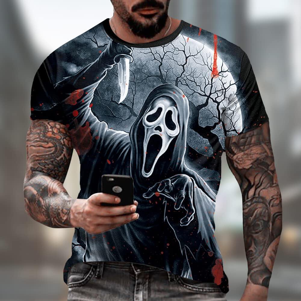 Men's 3D Print Skull T-Shirt 3D Creative Print Short Sleeve T-Shirt Casual Round Neck Novelty Street Fashion Tees Shirt