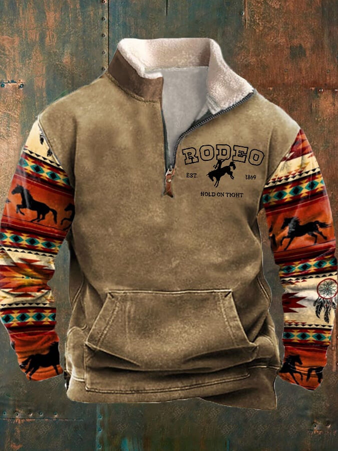 Sweatshirt para homem com gola alta e estampa ocidental
