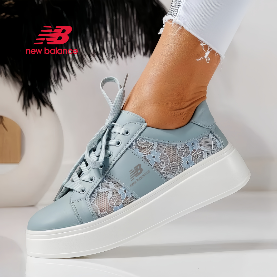 Tênis casual feminino New Balance respirável com cadarço e couro natural