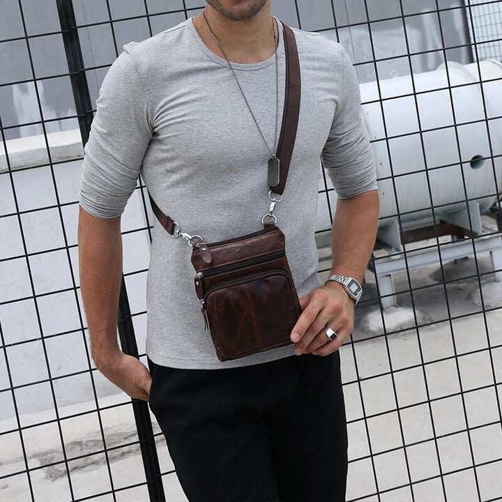 Męska skórzana mała torba listonoszka Crossbody