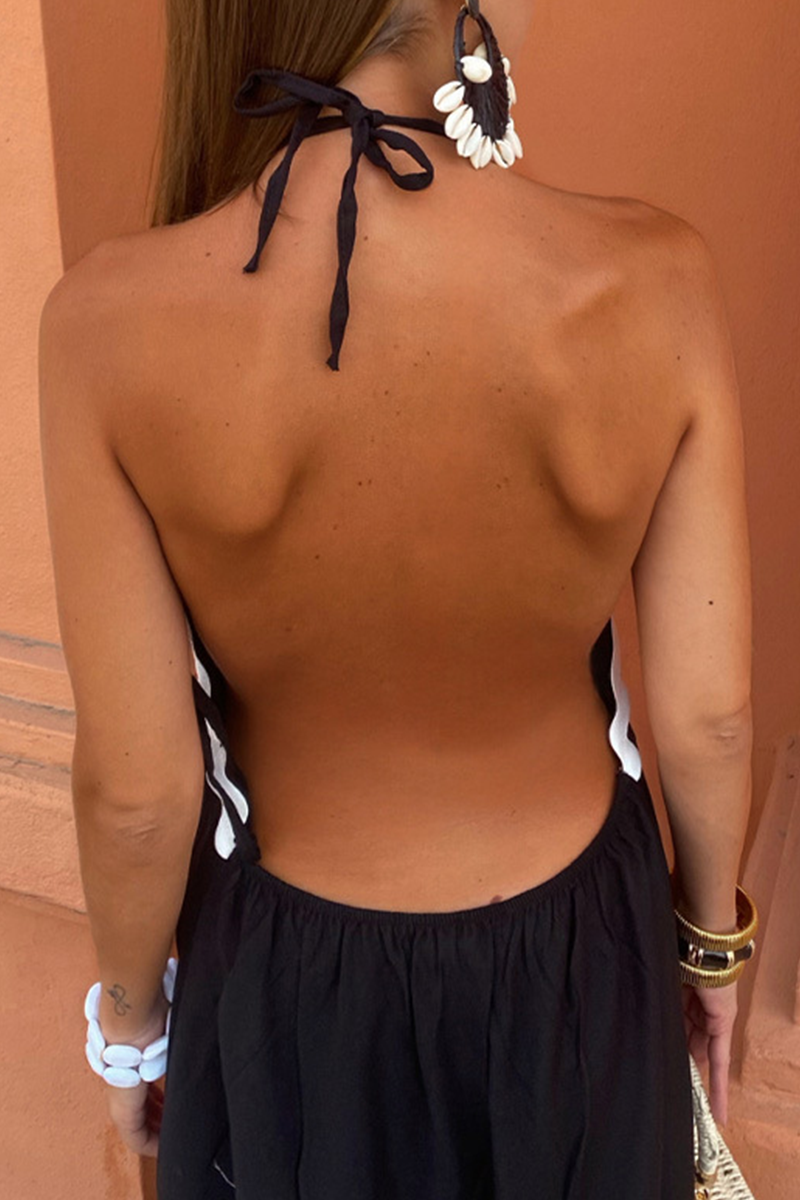 Sexy Street Wave Lace Up Patchwork Backless Contraste Vestidos Sem Mangas