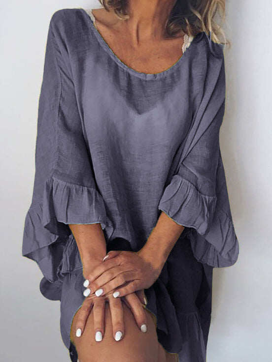 Vestido midi elegante e solto com babados Elveswalt (compre 1 e ganhe 1 grátis)