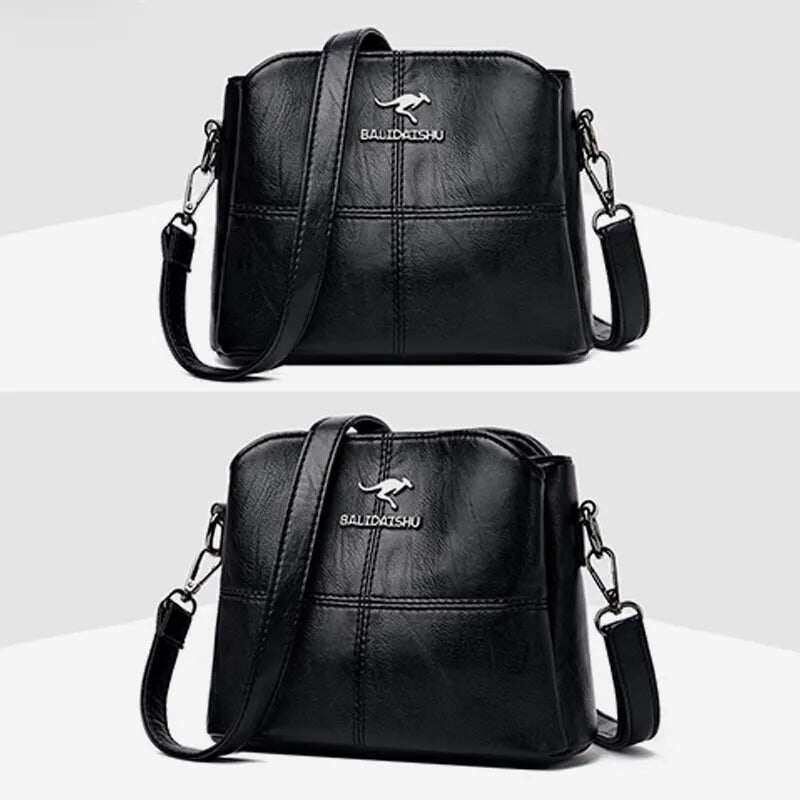 Carteiras e bolsas femininas, bolsa de ombro de couro genuíno com vários compartimentos